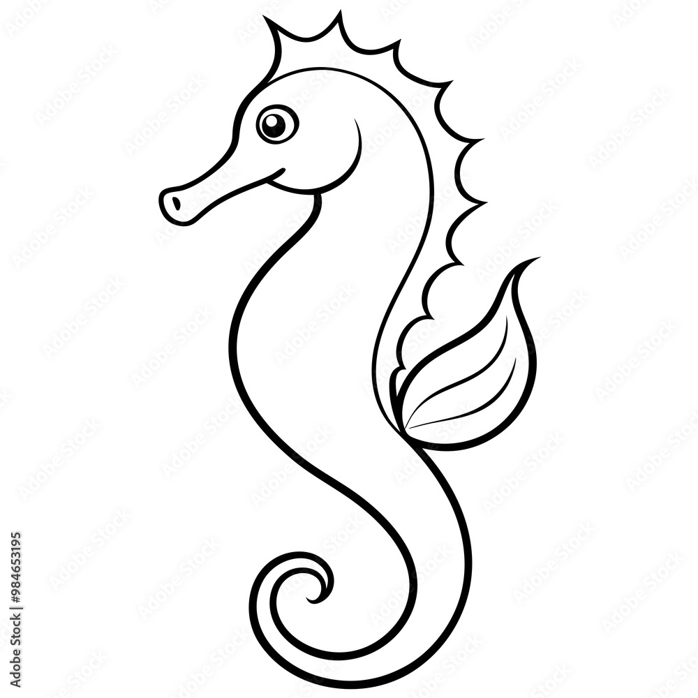 Obraz premium Elegant Seahorse with Curled Tail and Fins – Vector Art