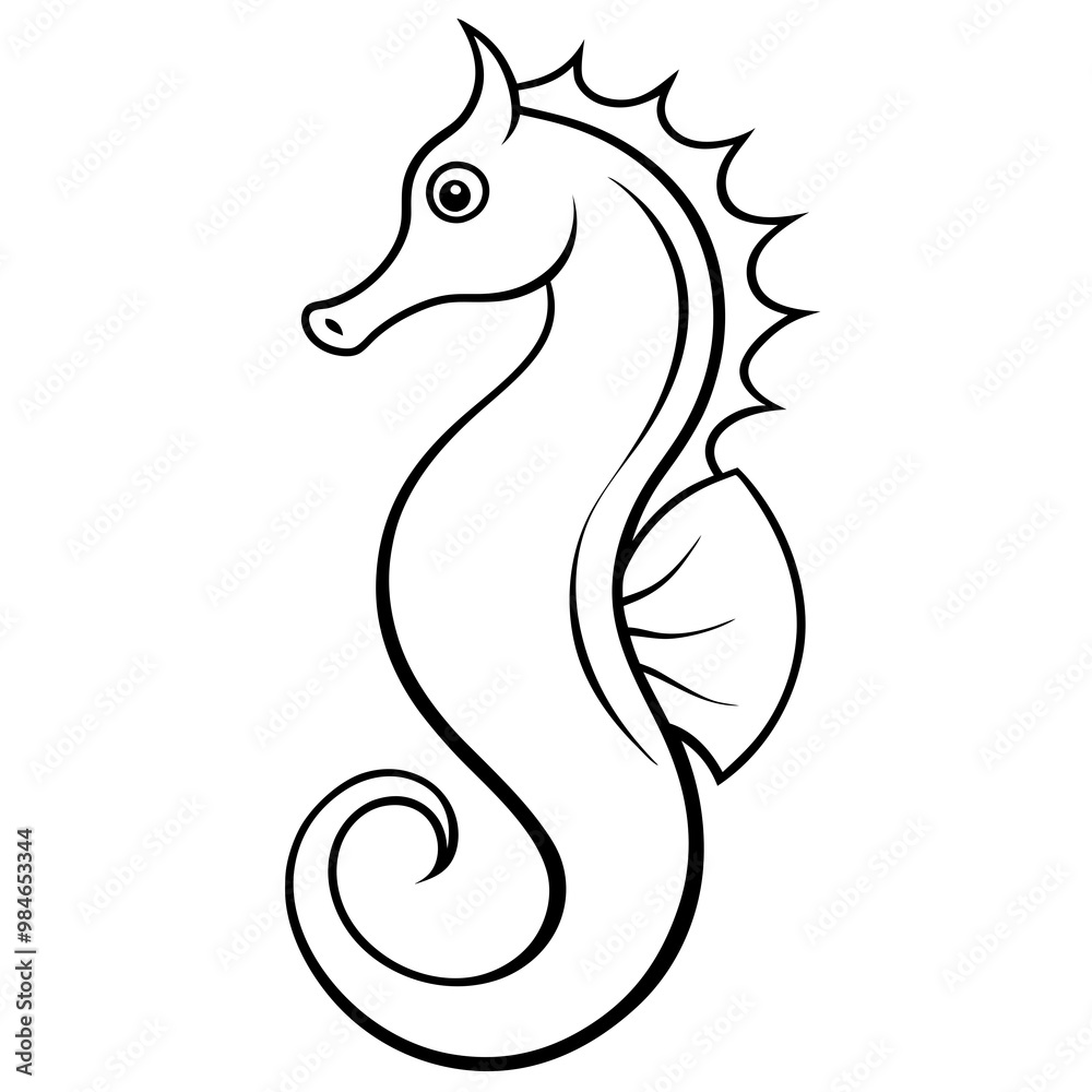 Obraz premium Elegant Seahorse with Curled Tail and Fins – Vector Art