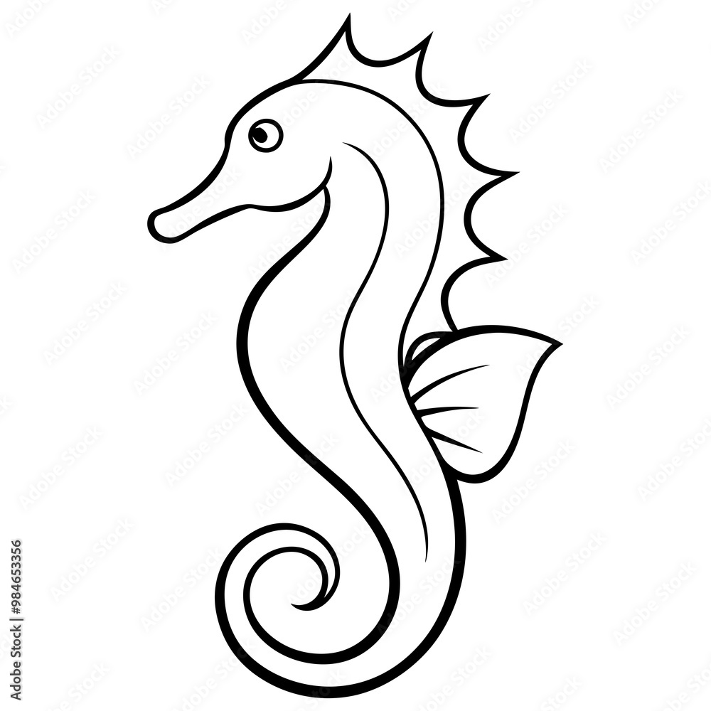 Elegant Seahorse with Curled Tail and Fins – Vector Art Elegant Seahorse with Curled Tail and Fins – Vector Art