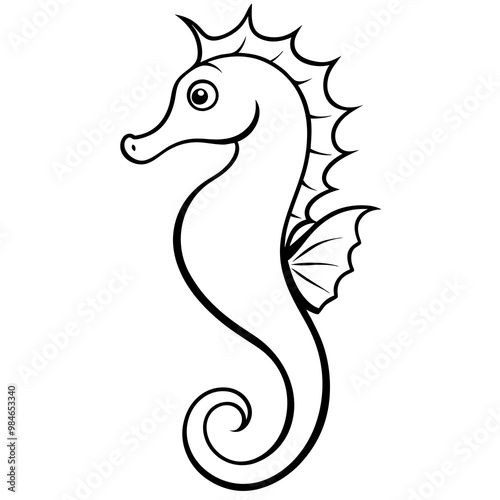 Elegant Seahorse with Curled Tail and Fins – Vector Art