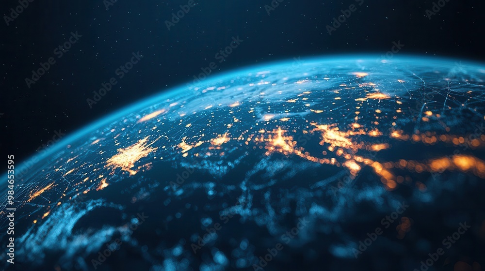 Obraz premium Earth surrounded by a digital network, global interconnectivity