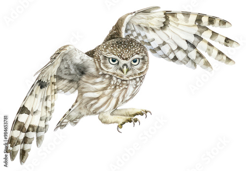 PNG Detailed flying owl illustration