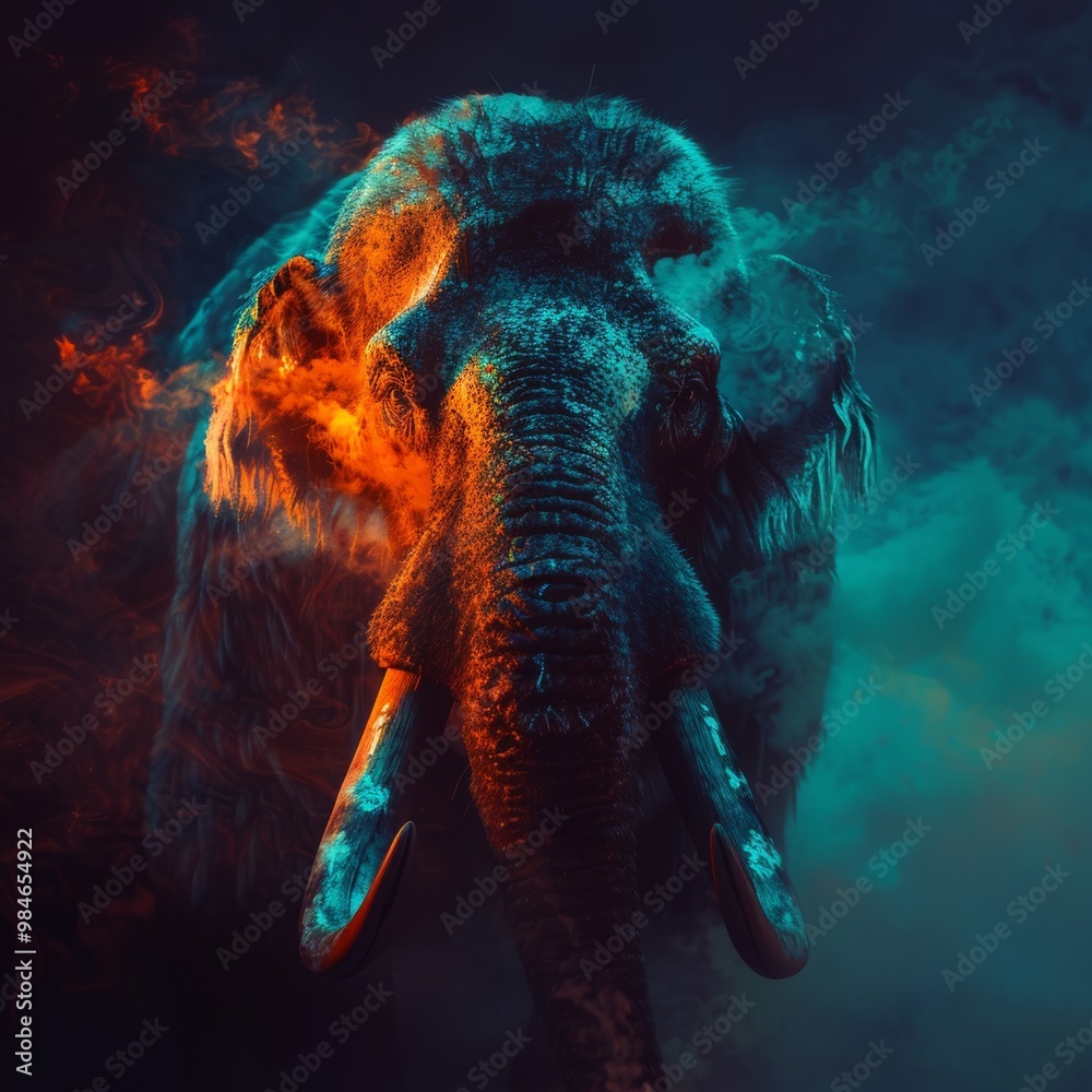 Obraz premium Vibrant Interpretation of an Elephant in Captivating Digital