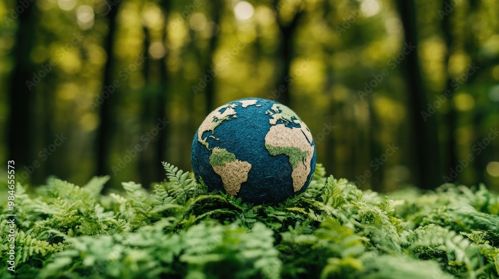 A globe placed among ferns highlights the importance of pursuing net-zero emissions efforts