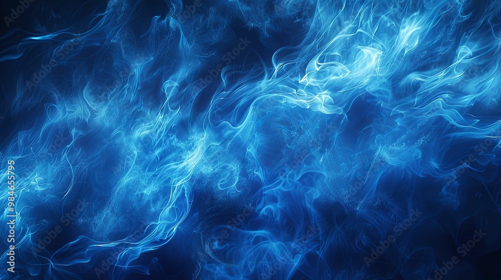 Abstract Blue Smoke Swirling and Dancing in the Dark