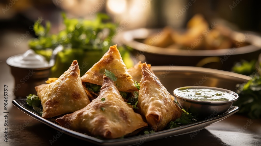 Golden Crispy Samosas with Spiced Potato Filling and Tamarind Chutney Golden Crispy Samosas with Spiced Potato Filling and Tamarind Chutney