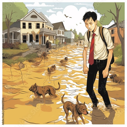  Leptospirosis Depict the skin symptoms of leptospirosis following flood exposure.generative ai illustration
