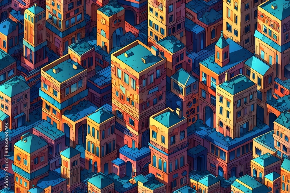 An abstract cityscape with warm, earthy tones of red and orange, featuring densely packed buildings with a vintage feel, creating a cozy and artistic urban landscape. An abstract cityscape with warm, earthy tones of red and orange, featuring densely packed buildings with a vintage feel, creating a cozy and artistic urban landscape.