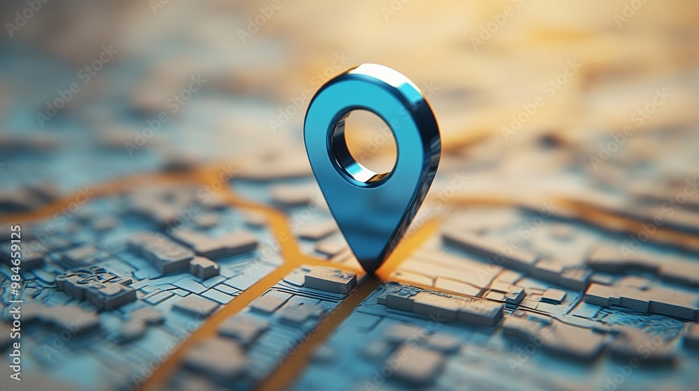 The navigation locator map travel gps direction pointer and marker place position point design element on route graphic road mark destination background is a blue location symbol pin icon sign. 3D mod The navigation locator map travel gps direction pointer and marker place position point design element on route graphic road mark destination background is a blue location symbol pin icon sign. 3D mod
