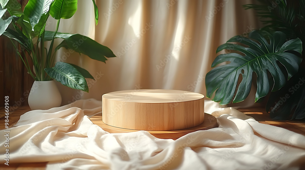 Circular wooden stand for placing products Circular wooden stand for placing products