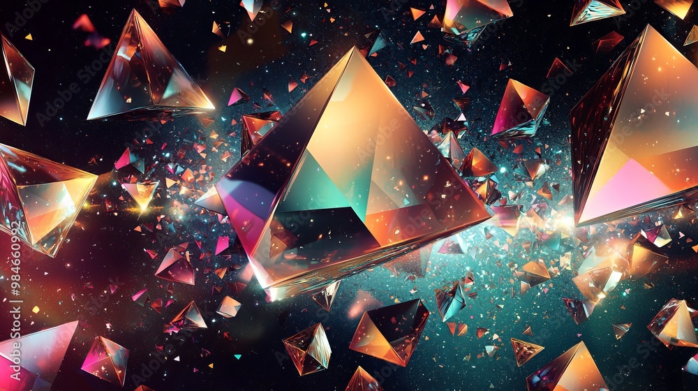 Shimmering 3D Holographic Pattern: Triangles & Cubes in Space Shimmering 3D Holographic Pattern: Triangles & Cubes in Space