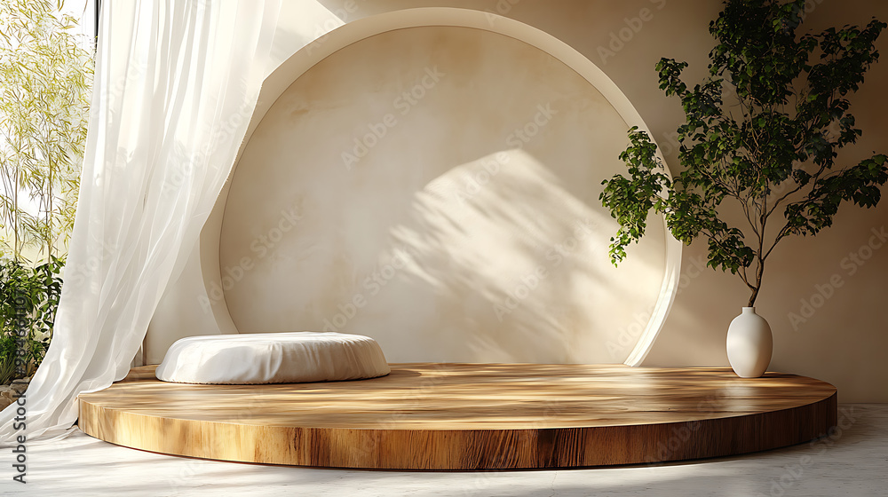 Circular wooden stand for placing products Circular wooden stand for placing products
