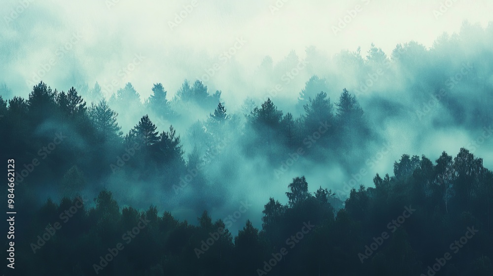 Tranquil Forest Mist: Deep Blues to Soft Greens in a Grainy Gradient Tranquil Forest Mist: Deep Blues to Soft Greens in a Grainy Gradient
