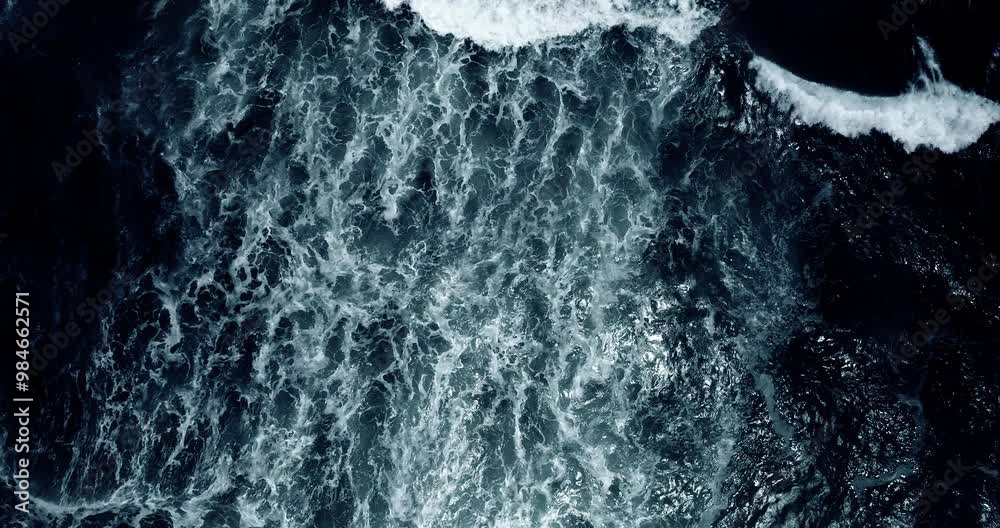Top-view sea waves (Big power sea ocean wave Dark blue) Cinematic scene aerial view drone flying top-down of sea water big wave. Shot on cinema cam. DCI4K 4096x2160p. High quality footage ProRes422