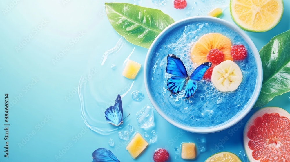 Colorful Refreshing Drink with Fruit and Butterflies Colorful Refreshing Drink with Fruit and Butterflies