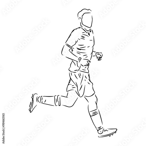 men football player standing and running celebrationline art illustration in black and white