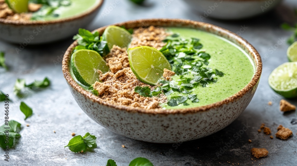 Fresh Green Soup with Herbs and Lime Garnish Fresh Green Soup with Herbs and Lime Garnish