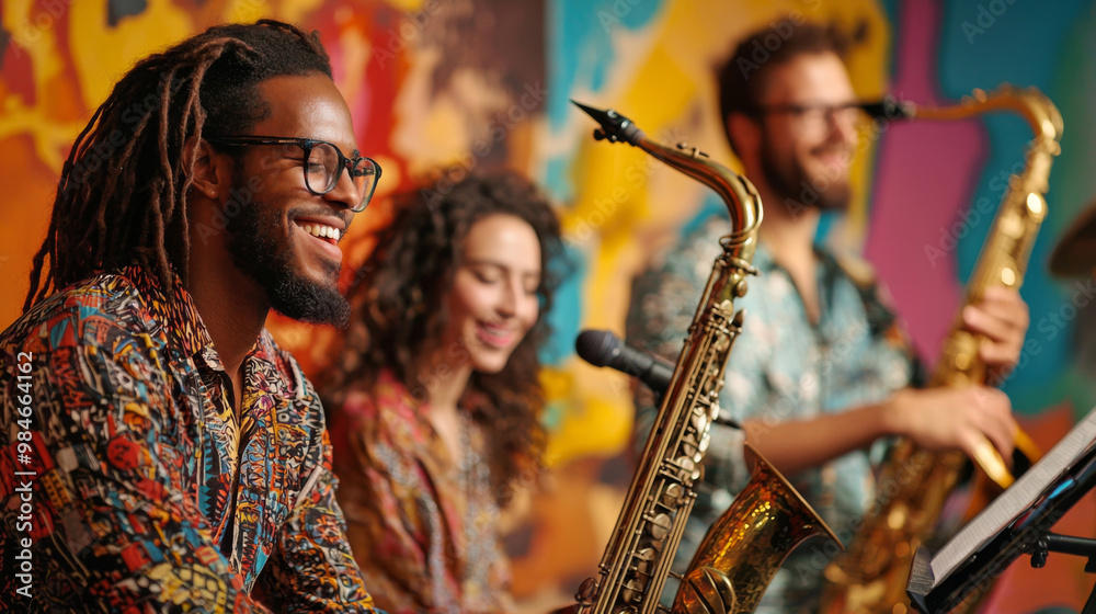 Three musicians are playing jazz music together Three musicians are playing jazz music together