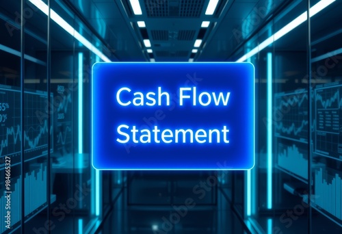 Glowing Holographic Cash Flow Statement in a High-Tech Office