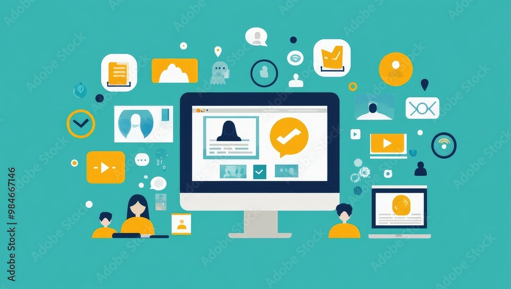 Online Personal Profile Vector Illustration on Computer Screen Online Personal Profile Vector Illustration on Computer Screen