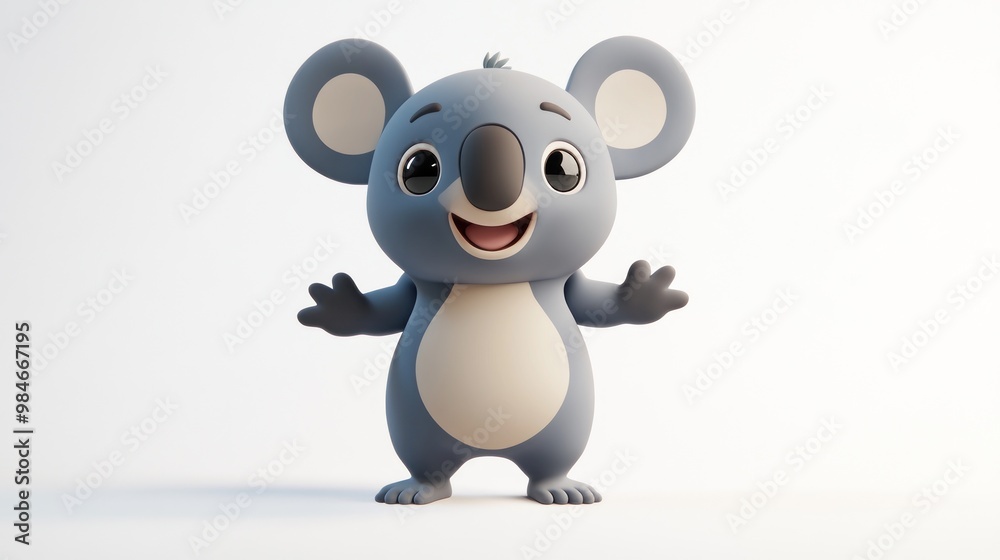 Fototapeta premium A cheerful cartoon koala with a friendly expression and outstretched arms.