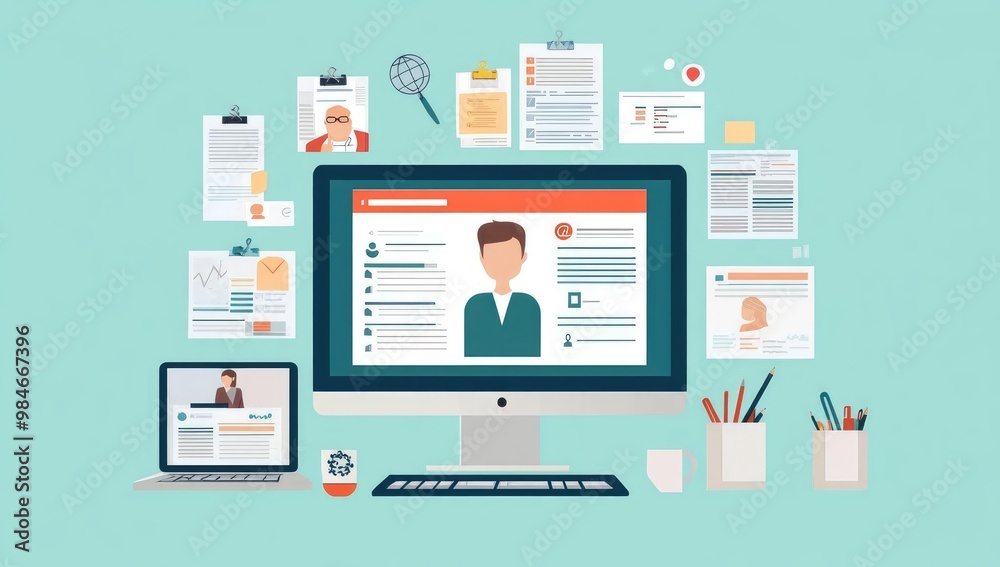 Online Personal Profile Vector Illustration on Computer Screen Online Personal Profile Vector Illustration on Computer Screen