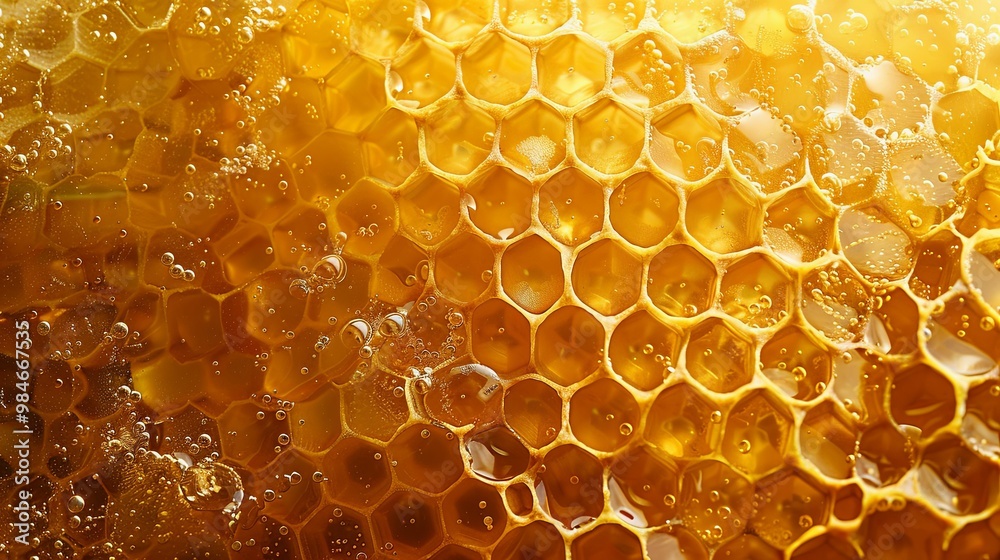 Golden Honeycomb with Air Bubbles Close-up Golden Honeycomb with Air Bubbles Close-up