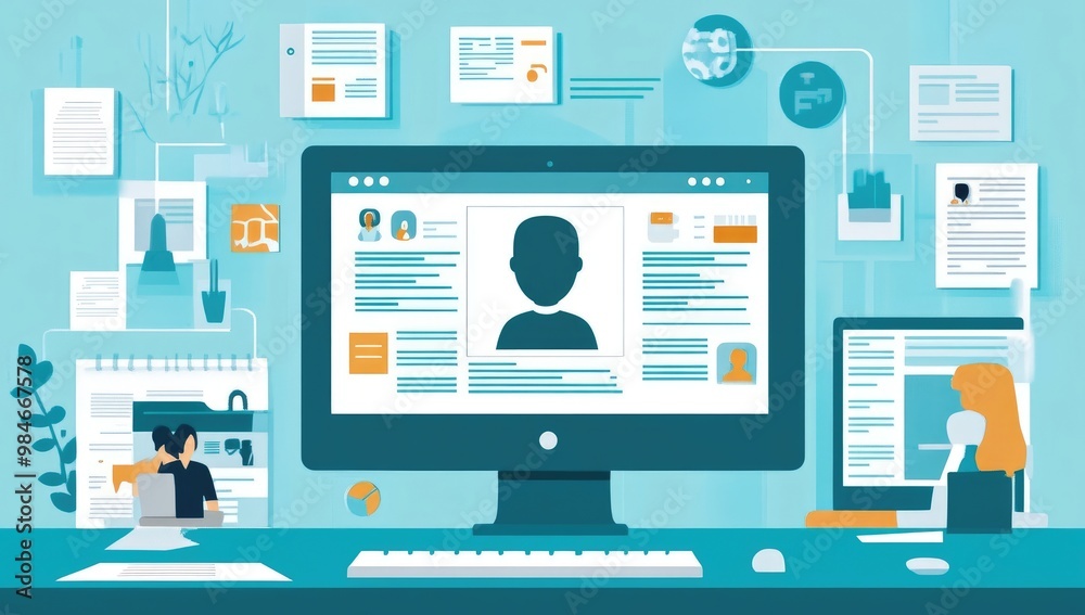 Online Personal Profile Vector Illustration on Computer Screen Online Personal Profile Vector Illustration on Computer Screen