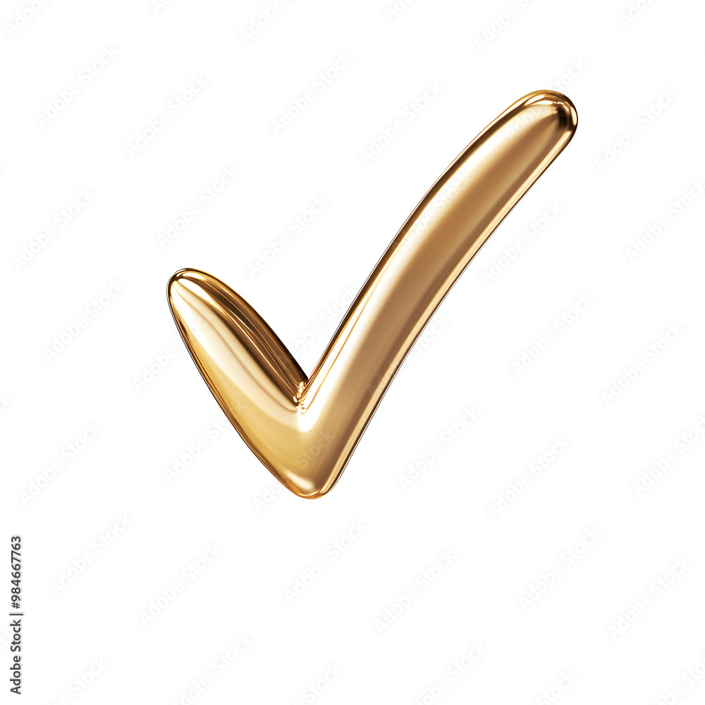 A shiny gold tick mark, often symbolizing confirmation or correct choice A shiny gold tick mark, often symbolizing confirmation or correct choice
