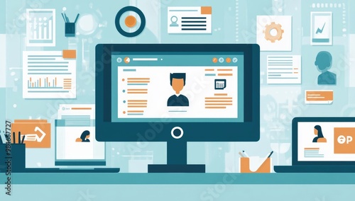 Wallpaper Mural Online Personal Profile Vector Illustration on Computer Screen Torontodigital.ca