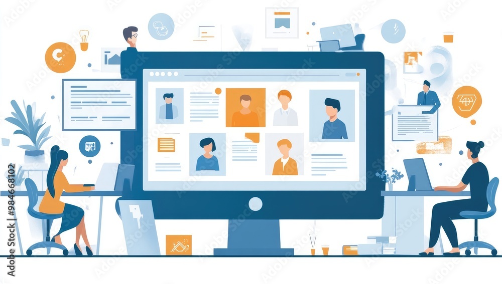 Online Personal Profile Vector Illustration on Computer Screen Online Personal Profile Vector Illustration on Computer Screen