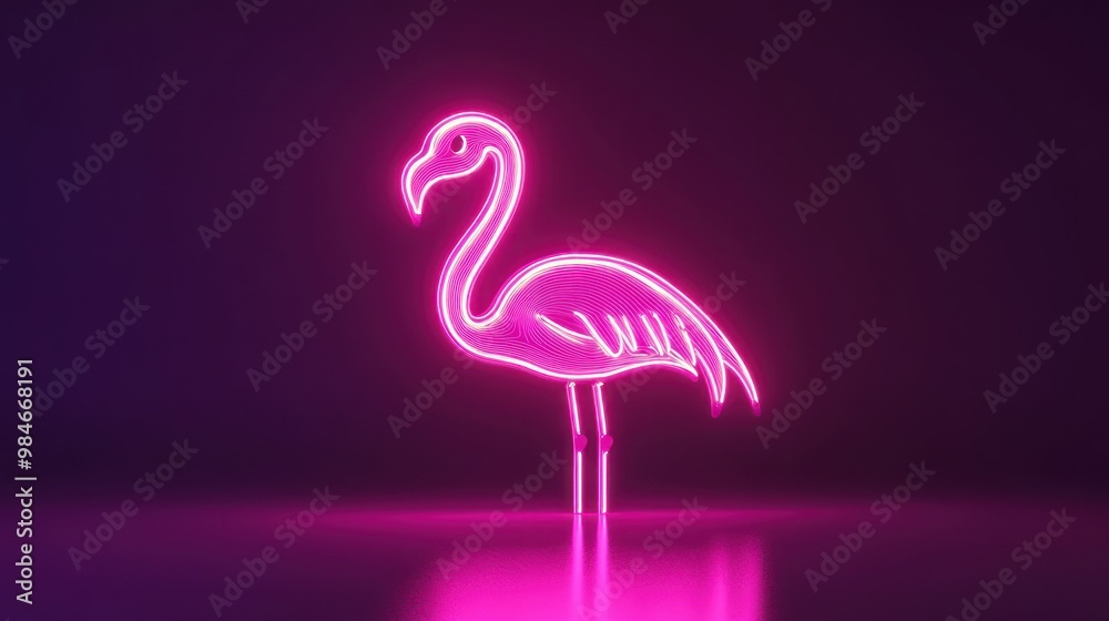 Fototapeta premium A glowing neon flamingo silhouette against a dark background, creating a vibrant visual effect.