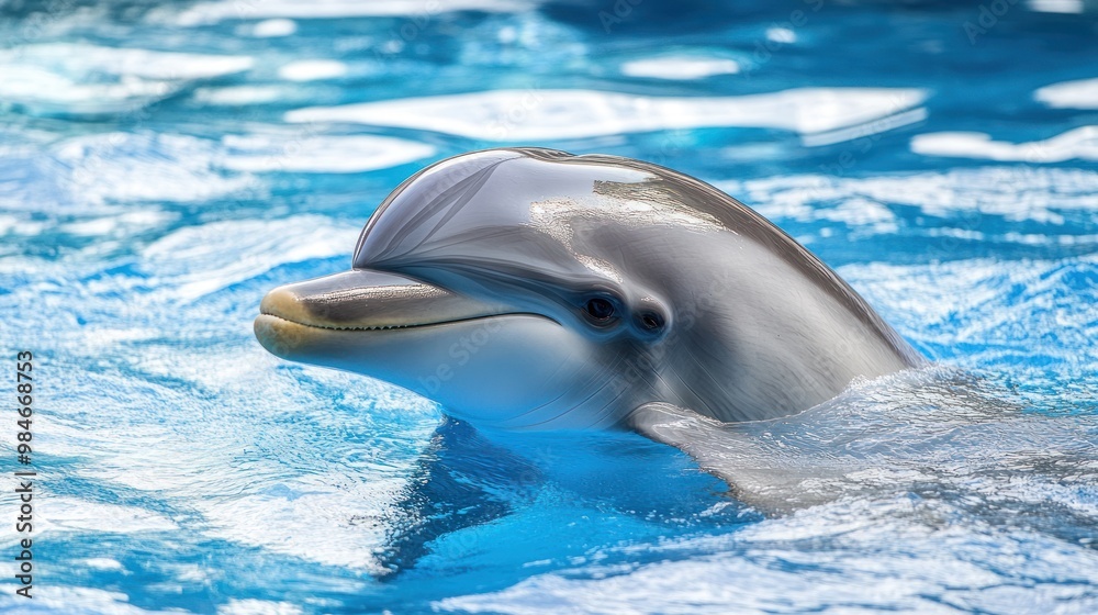 Naklejka premium A dolphin swimming gracefully in clear blue water.