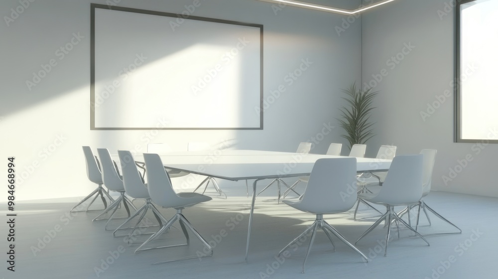 A modern conference room with a large table and chairs, designed for meetings. A modern conference room with a large table and chairs, designed for meetings.