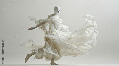 A fashion designer who sculpts clothing from air, creating outfits that are weightless and fluid, floating around the wearer like a gentle breeze photo