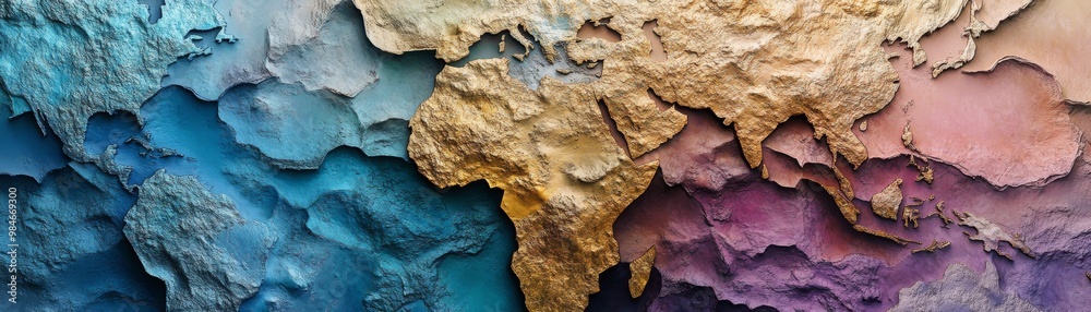A vibrant and textured map of Africa, showcasing diverse colors and intricate landforms, ideal for educational and artistic purposes. A vibrant and textured map of Africa, showcasing diverse colors and intricate landforms, ideal for educational and artistic purposes.
