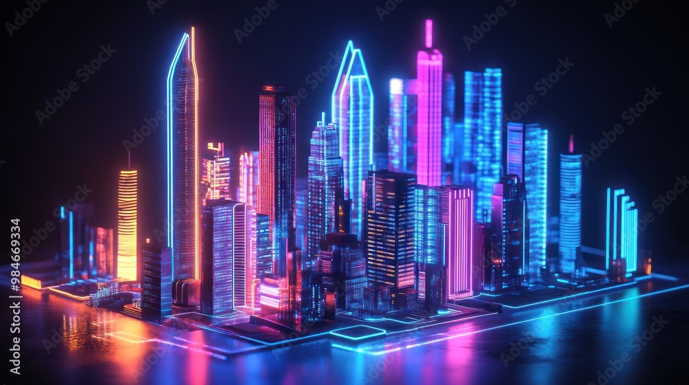 A vibrant, futuristic cityscape illuminated with neon lights and modern architecture. A vibrant, futuristic cityscape illuminated with neon lights and modern architecture.
