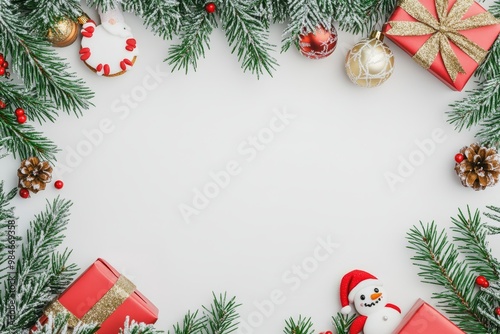 Festive holiday decorations with greenery, ornaments, and gifts ready for celebration during the joyful winter season