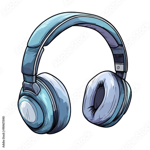 Stylish blue headphones, white isolate background photo