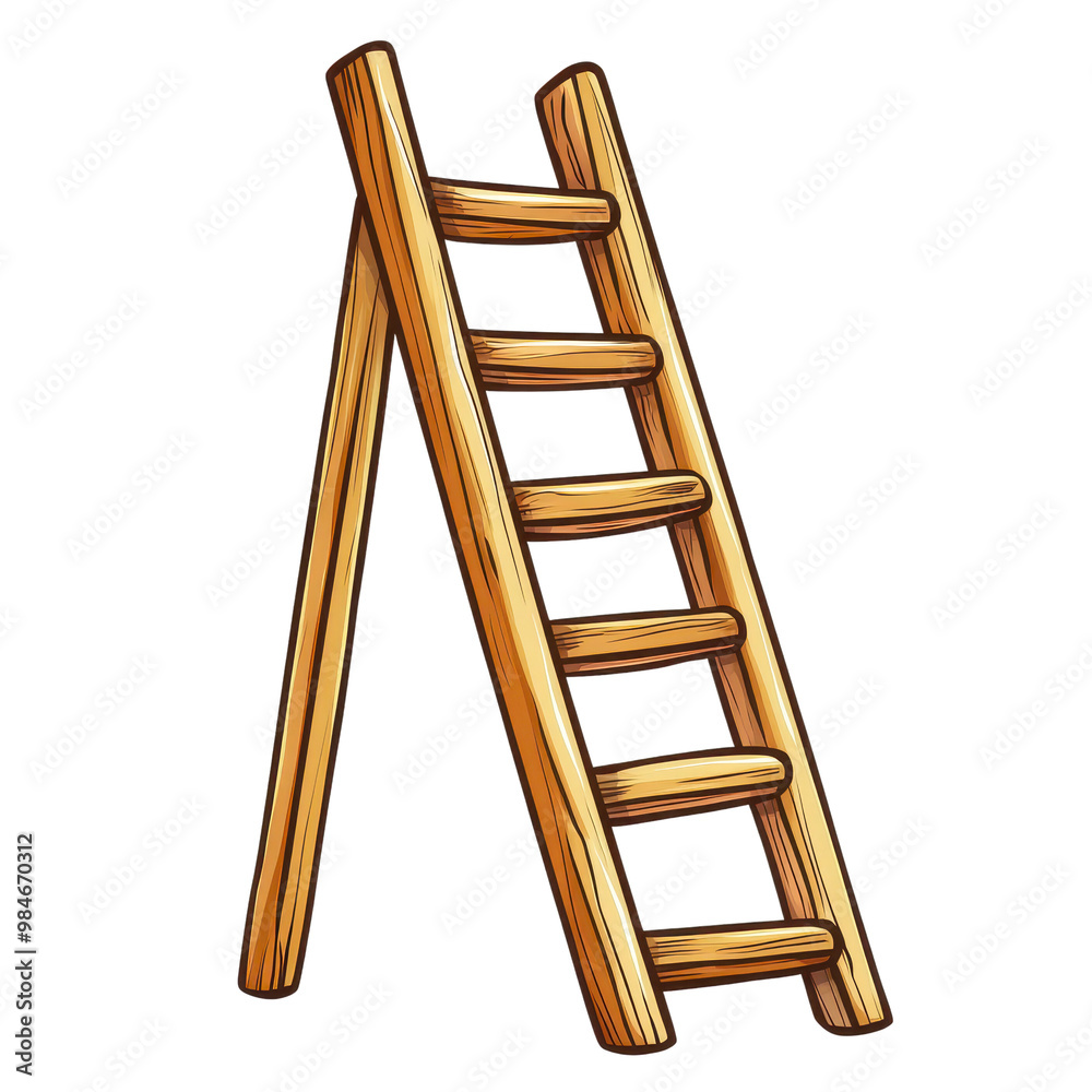 A wooden ladder, white isolated background A wooden ladder, white isolated background