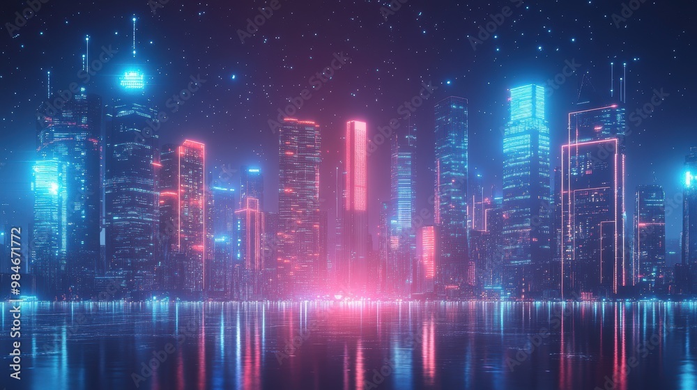 cityscape with space and neon light effect. Modern hi-tech, science, futuristic technology concept. Abstract digital high tech city design for banner background cityscape with space and neon light effect. Modern hi-tech, science, futuristic technology concept. Abstract digital high tech city design for banner background