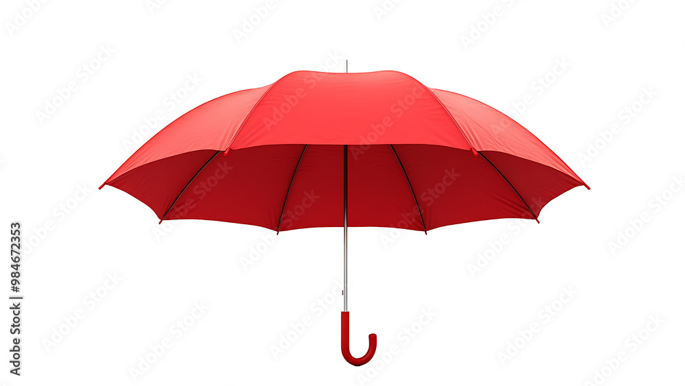 A red umbrella is open and is in the middle of a transparent background.