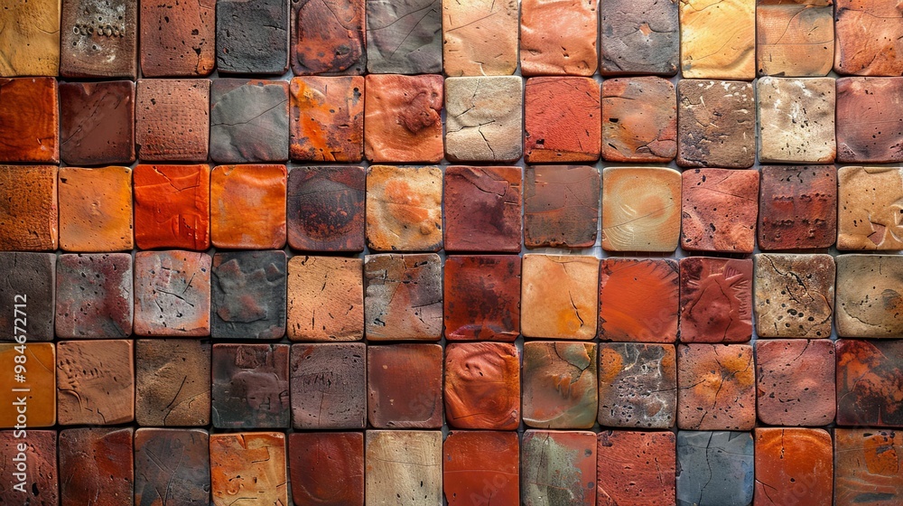 A Close-Up View of a Mosaic Made of Square Tiles with a Variety of Earthy Tones A Close-Up View of a Mosaic Made of Square Tiles with a Variety of Earthy Tones
