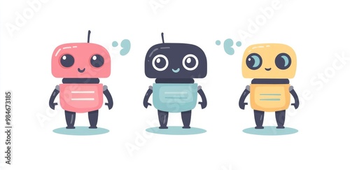 Illustration of Modern Cute Robot with Large Eyes and Vibrant Colors