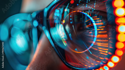 A close-up of a ring light reflecting in a person's glasses as they engage in a virtual meeting, highlighting the importance of good lighting in remote communication