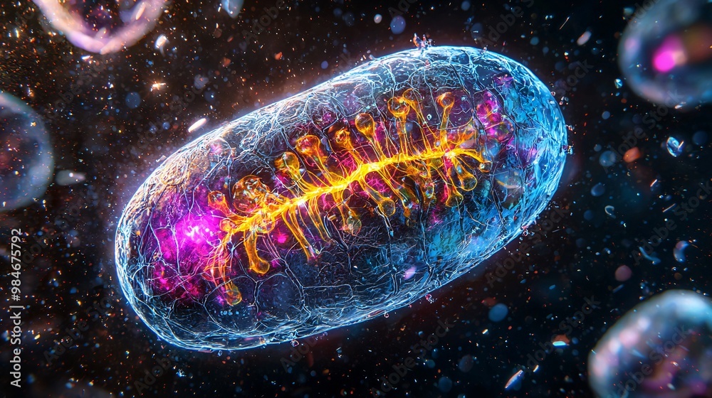 Microscopic View of a Cell with Mitochondria and Cytoplasm
