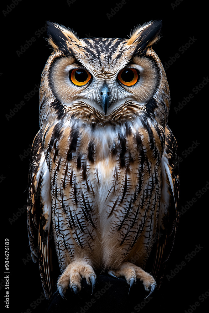 owl standing on its hind legs on black background owl standing on its hind legs on black background