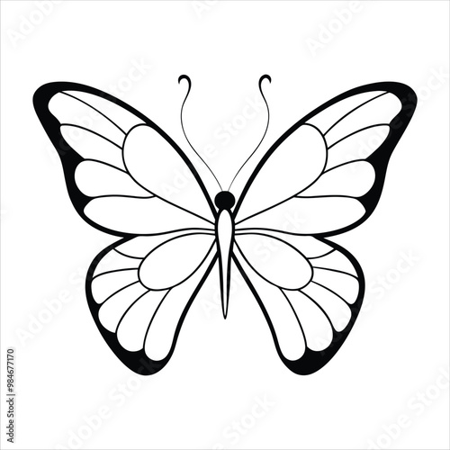 Black butterfly vector design. Line art