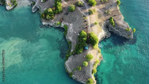 turtle inview of the edge of the cliff and the sea from the Lamreh cliff, Aceh, a hill with beautiful views recorded using a drone photo