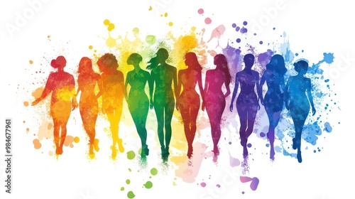 LGBTQ sexuality representation, with vibrant rainbow colors and diverse figures standing together in solidarity